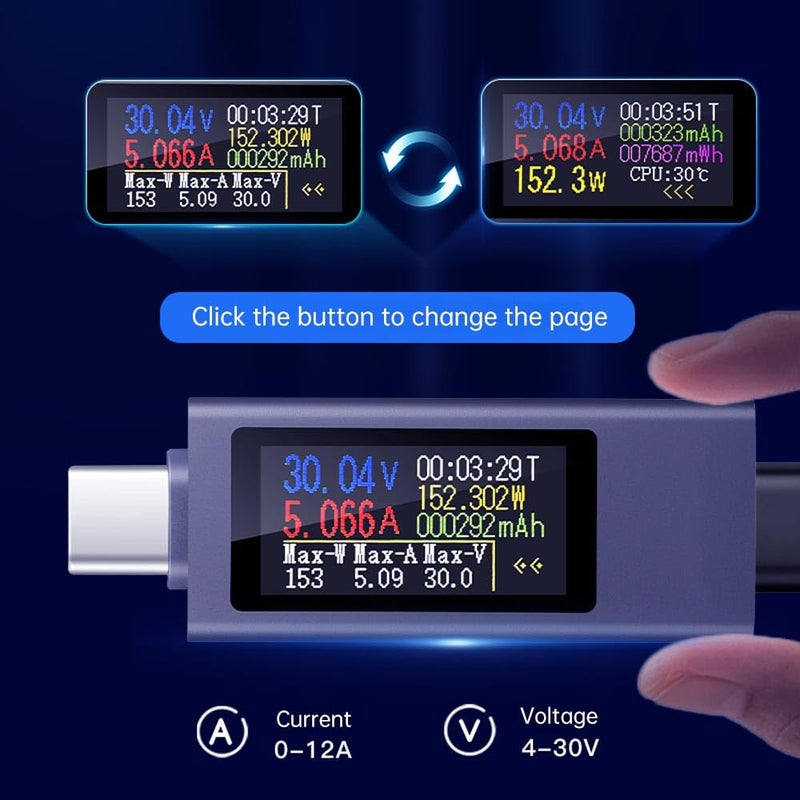 diymore USB C Power Meter Testers,USB-C Tester Color Screen,Digital Multimeter,Voltage Current Tester USB Battery Checker USB Voltage Current Voltmeter USB Mobile Testers USB Power Tester - Image 2